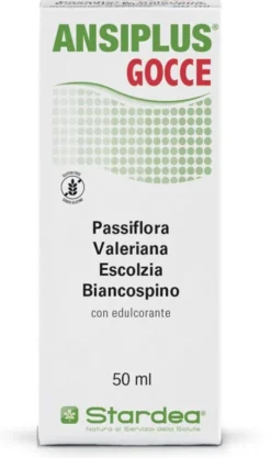 Ansiplus Gocce Integratore Rilassante con Passiflora Valeriana Escolzia e Biancospino 50 ml