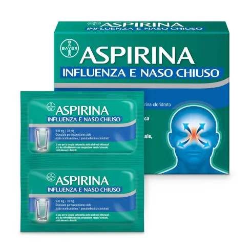 Aspirina Influenza e Naso Chiuso 500 mg/30 mg Granulato per Sospensione Orale 10 Bustine