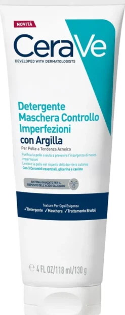 CeraVe Detergente Maschera Imperfezioni 3 in 1 con Acido Salicilico 2% 118 ml