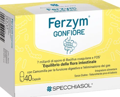 Ferzym Gonfiore Probiotico con Bacillus coagulans Camomilla Basilico e FOS 40 Capsule