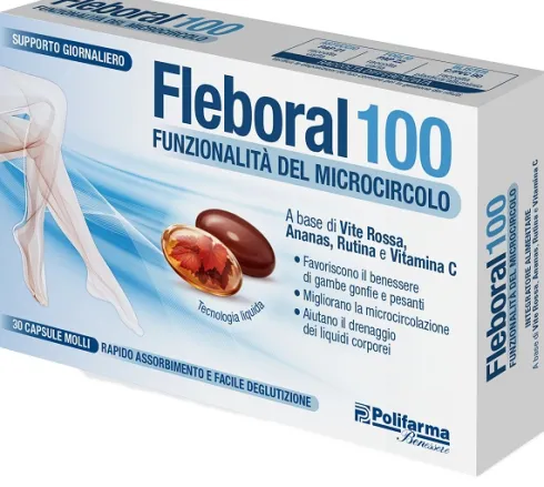 Fleboral 100 Integratore per Microcircolo e Gambe con Vite Rossa Ananas e Rutina 30 Capsule