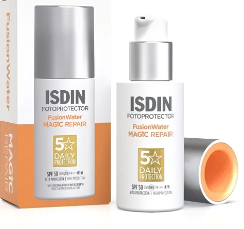 ISDIN Fusion Water Magic Repair SPF50 Fotoprotezione Viso Anti-Photoaging con Acido Ialuronico 50 ml
