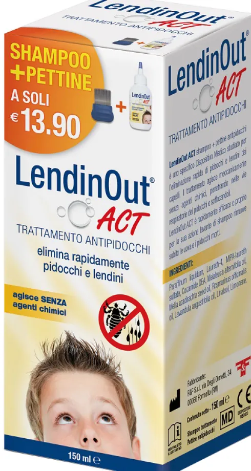 LendinOut Act Trattamento Antipidocchi Shampoo Eliminazione Pidocchi e Lendini 150 ml