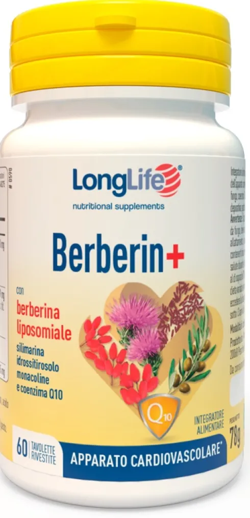 LongLife Berberin+ Integratore Colesterolo Metabolismo Cardiovascolare 60 Tavolette Vegane