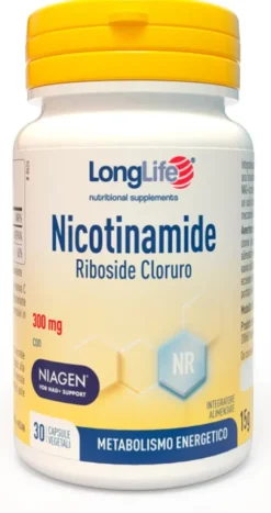 LongLife Nicotinamide Riboside Cloruro Niagen 300 mg Energia Cellulare e Metabolismo Energetico 30 Capsule