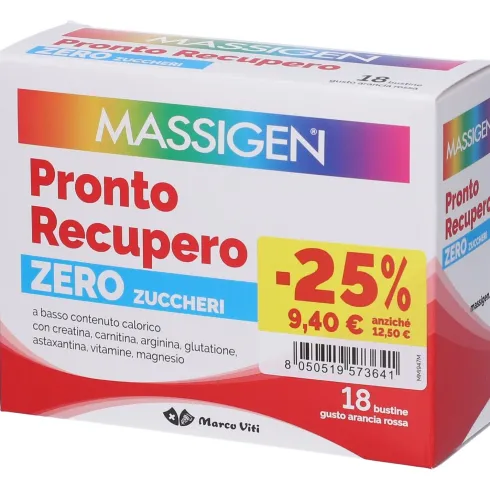 Massigen Pronto Recupero Zero Zuccheri Integratore Energia PROMO 18 Bustine Arancia Rossa