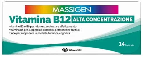 Massigen Vitamina B12 Alta Concentrazione 14 Flaconcini Energia e Sistema Nervoso