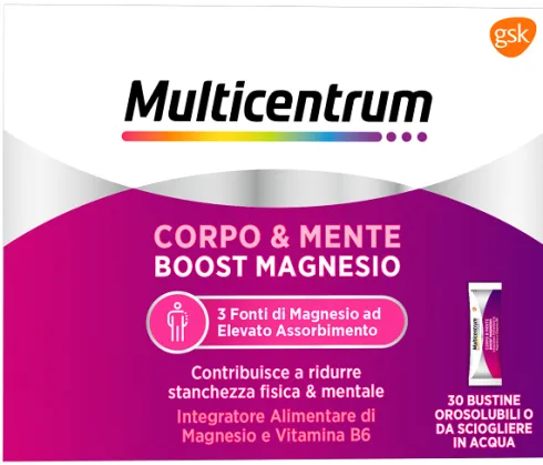 Multicentrum Corpo e Mente Boost Magnesio con Magnesio Sucrosomiale e Vitamina B6 30 Bustine Orosolubili