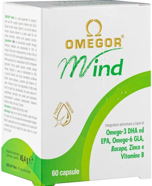 Omegor Mind Omega 3 DHA EPA Bacopa 60 Capsule Funzioni Cognitive Memoria
