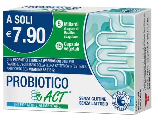 Probiotico ACT Bacillus Coagulans 5 Miliardi Inulina Vitamine B 15 Capsule