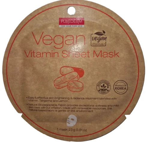 Purederm Maschera Vegana Vitamine Maschera Viso Illuminante e Rivitalizzante 23 g