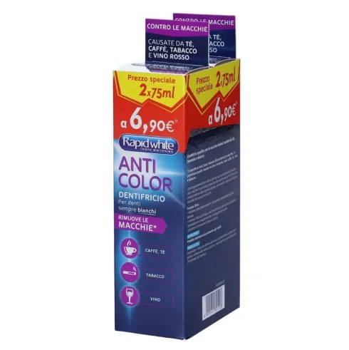 Rapid White Anti Color Dentifricio Sbiancante Anti-Macchia con Fluoro 2 x 75 ml
