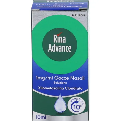 RinaAdvance 1 mg/ml Gocce Nasali Xilometazolina Cloridrato per Naso Chiuso e Congestione Nasale 10 ml