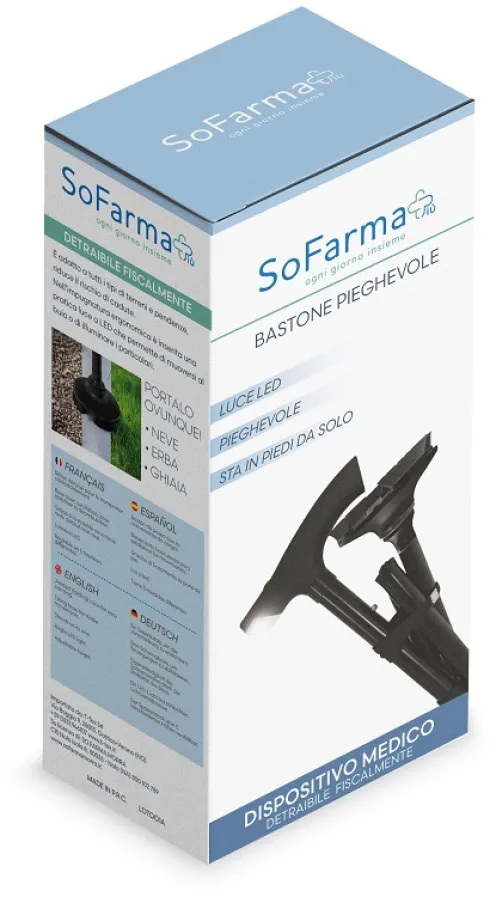 SoFarma Bastone Pieghevole Regolabile con Luce LED Ergonomico