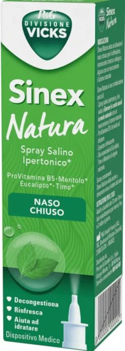 Vicks Sinex Natura Spray Nasale Ipertonico 20 ml – Decongestionante Naturale con Dexpantenolo