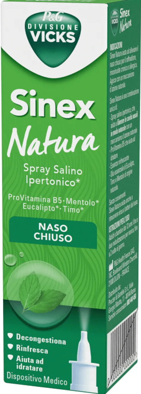 Vicks Sinex Natura Spray Nasale Ipertonico 20 ml – Decongestionante Naturale con Dexpantenolo
